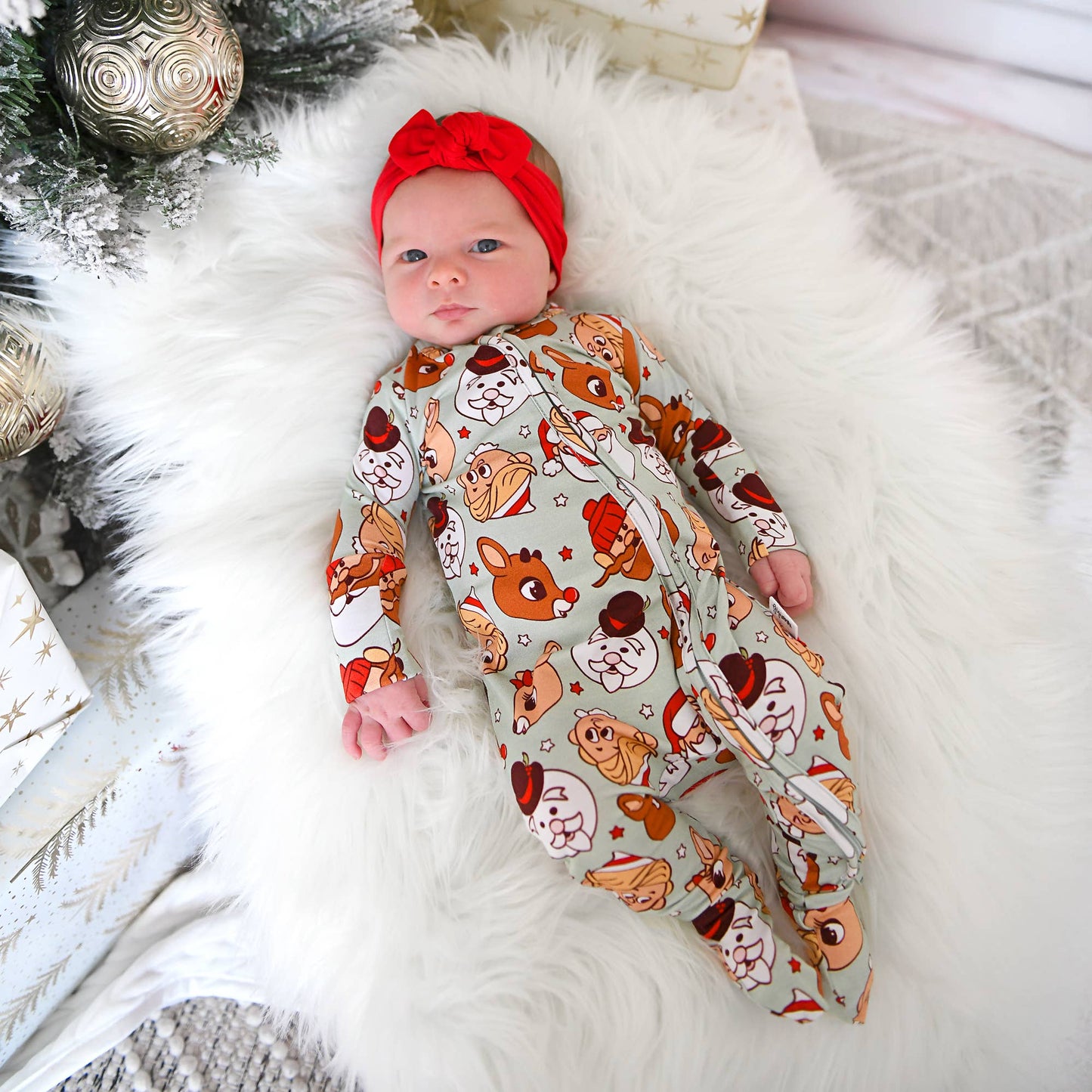 Rudolph ZIP Christmas Bamboo Baby One Piece Outfit