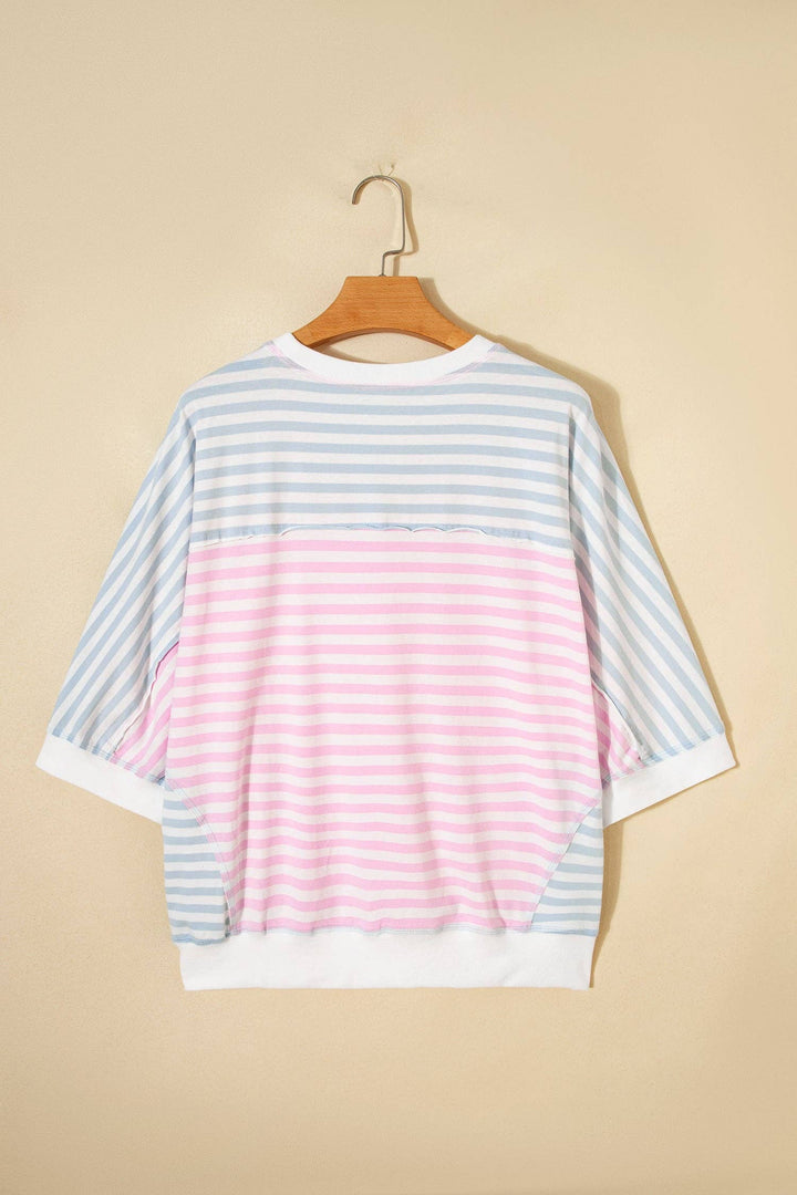 Striped Oversized T Shirt Colorblock Casual Loose Top