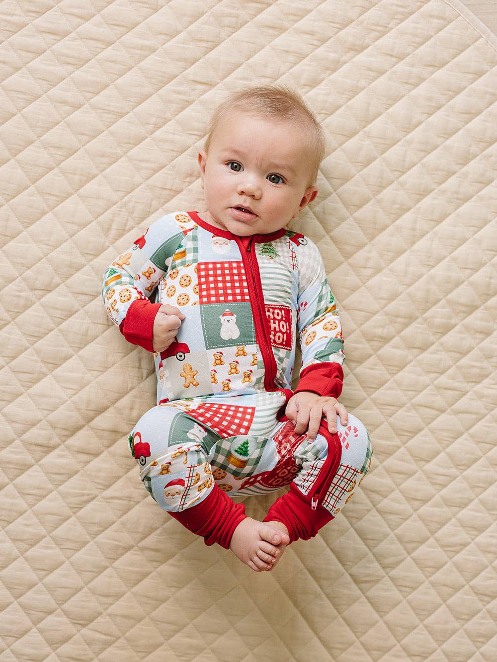 Christmas Patchwork Bamboo Baby Zip Romper