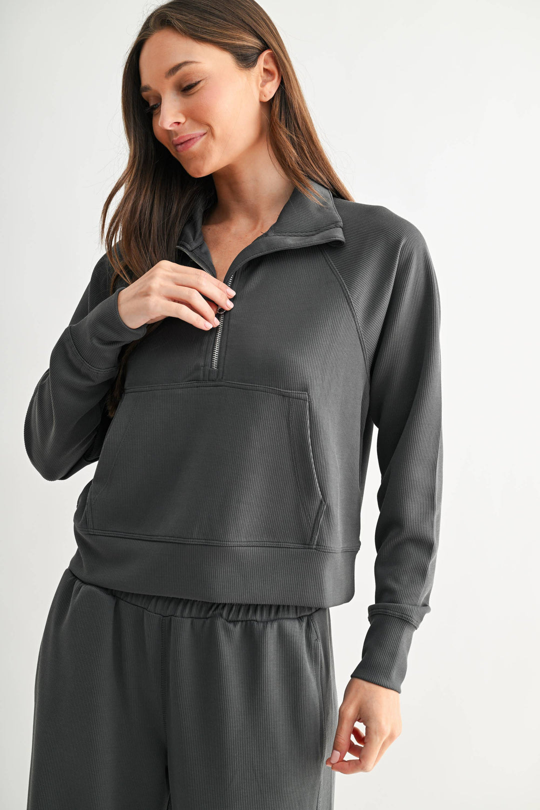 Luxe Sand Wash Rib 1/4 Zip Sweater