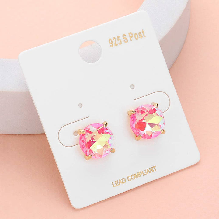 Round Stone Cushion Stud Earrings