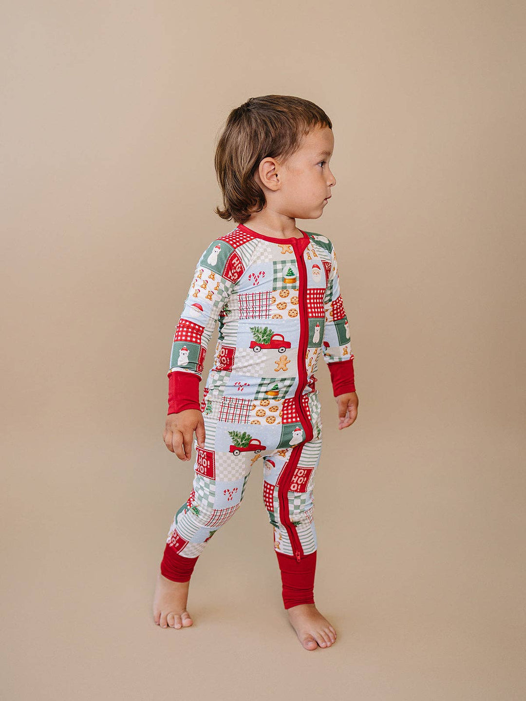 Christmas Patchwork Bamboo Baby Zip Romper