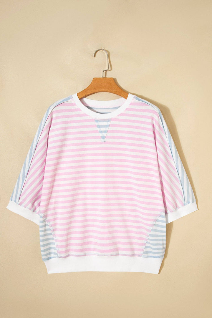 Striped Oversized T Shirt Colorblock Casual Loose Top