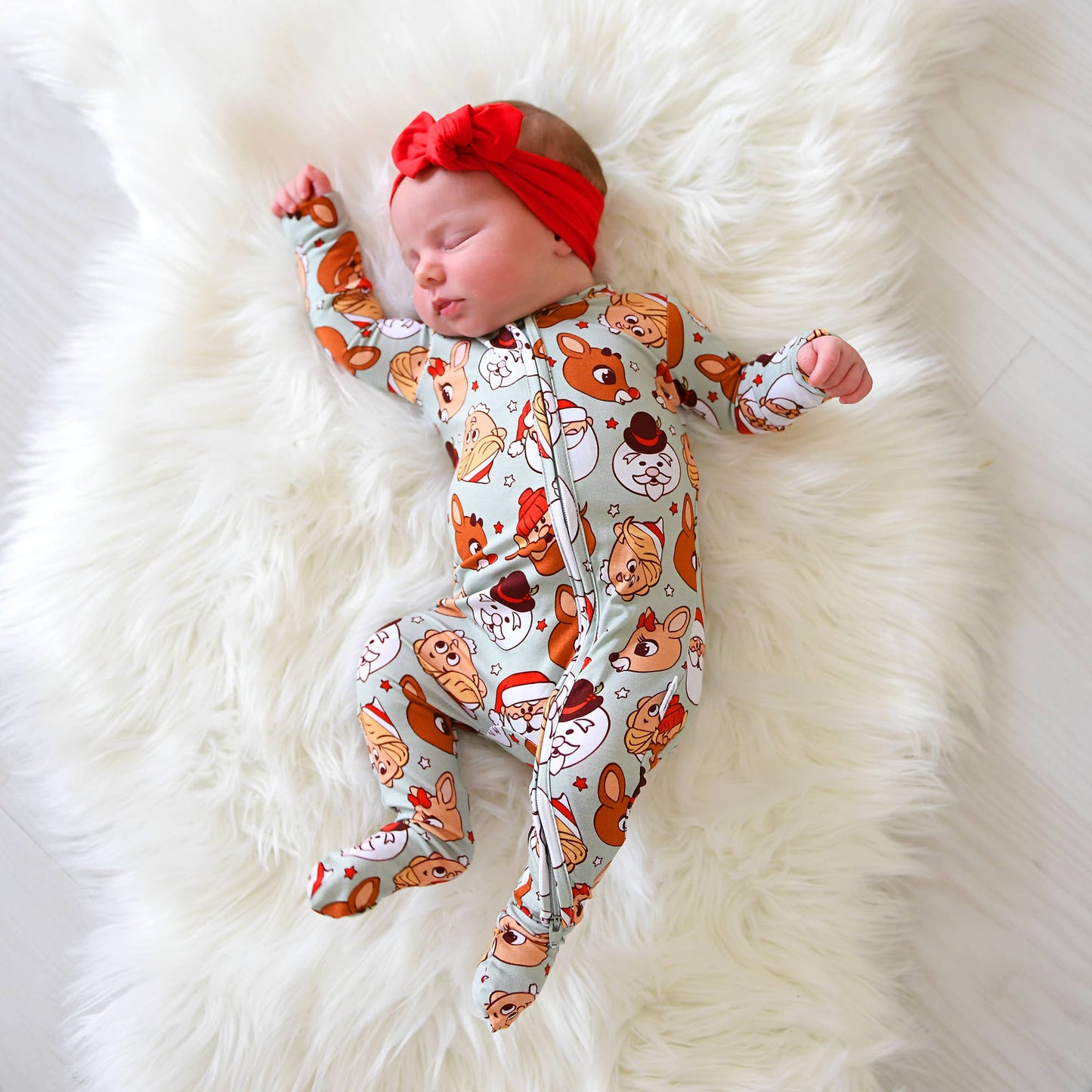 Rudolph ZIP Christmas Bamboo Baby One Piece Outfit