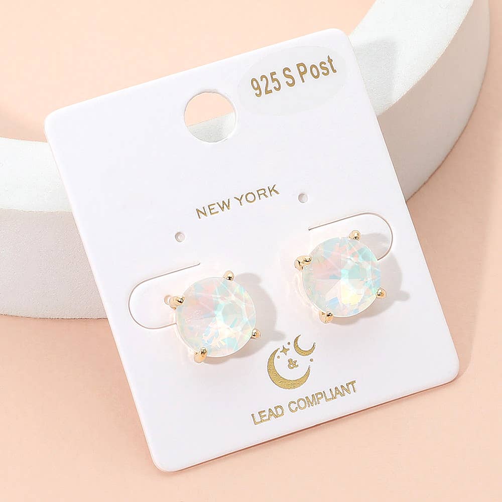 Round Stone Cushion Stud Earrings