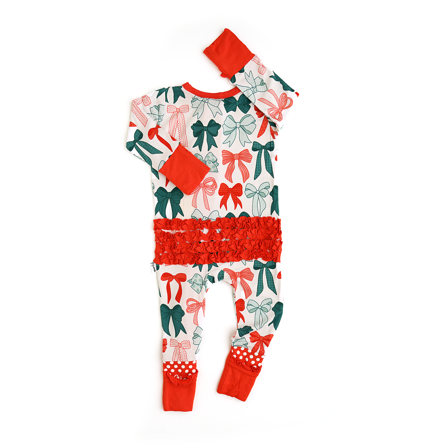 Belle Bows RUFFLE ZIP Christmas Bamboo Baby One Piece Outfit