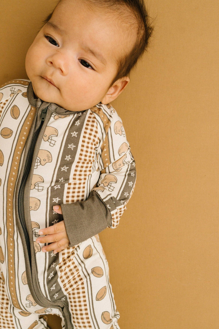 Touchdown Stripe Bamboo Football Baby Sleeper