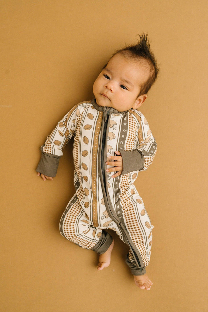 Touchdown Stripe Bamboo Football Baby Sleeper