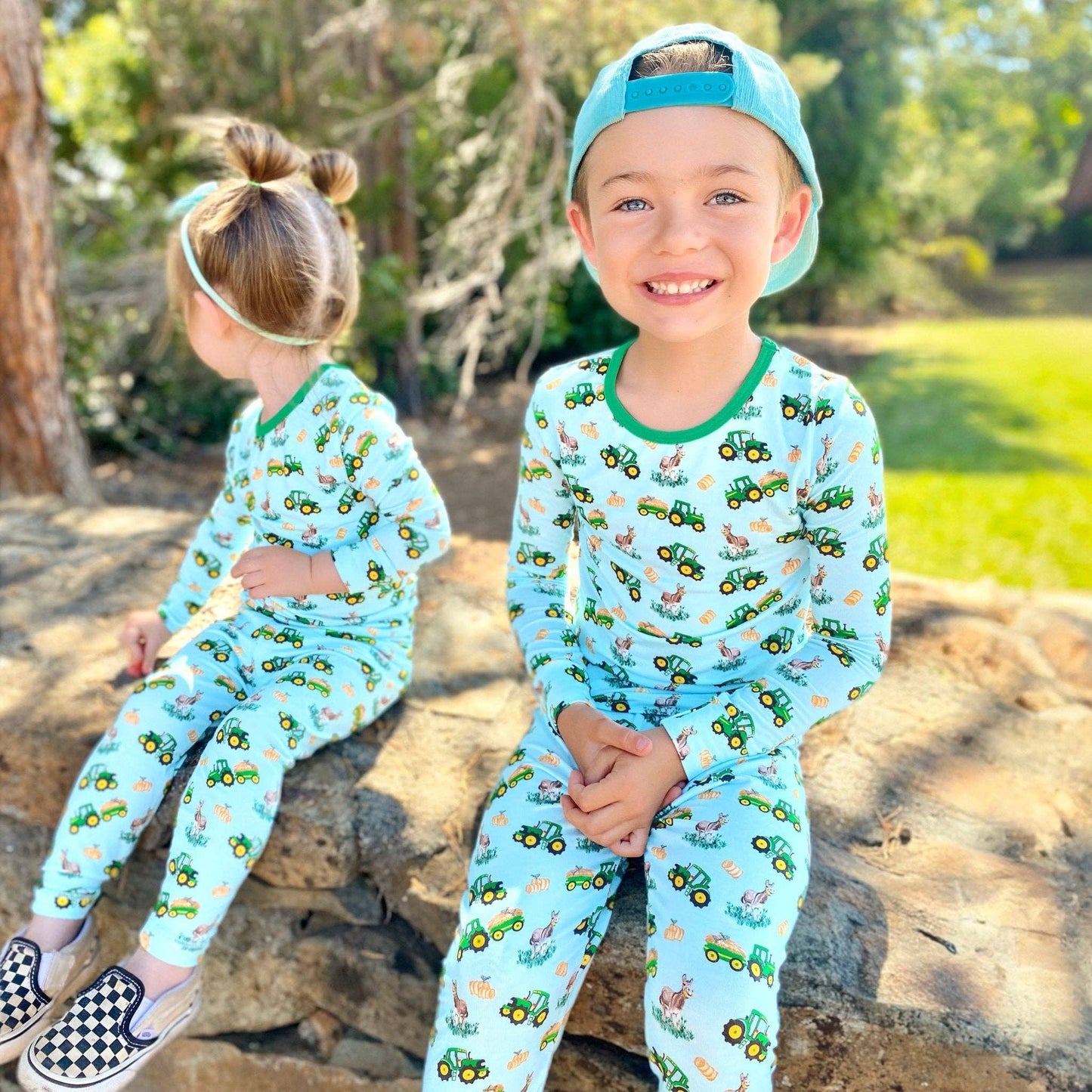 Free Birdees Green Tractors Long Sleeve Pajama Set