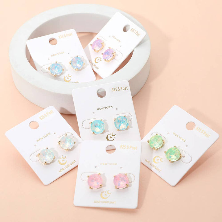 Round Stone Cushion Stud Earrings