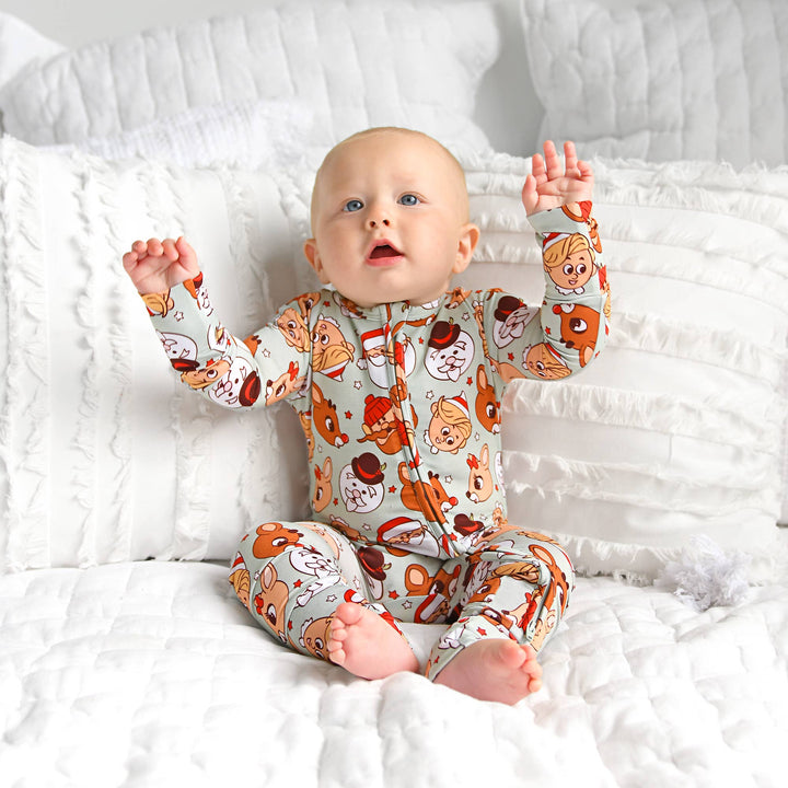 Rudolph ZIP Christmas Bamboo Baby One Piece Outfit