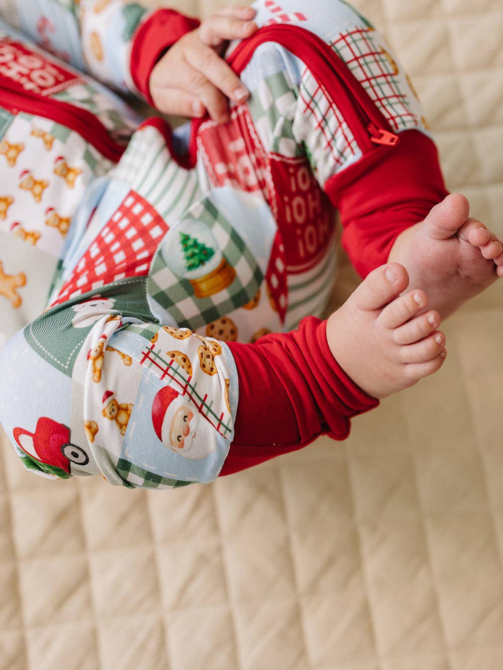 Christmas Patchwork Bamboo Baby Zip Romper