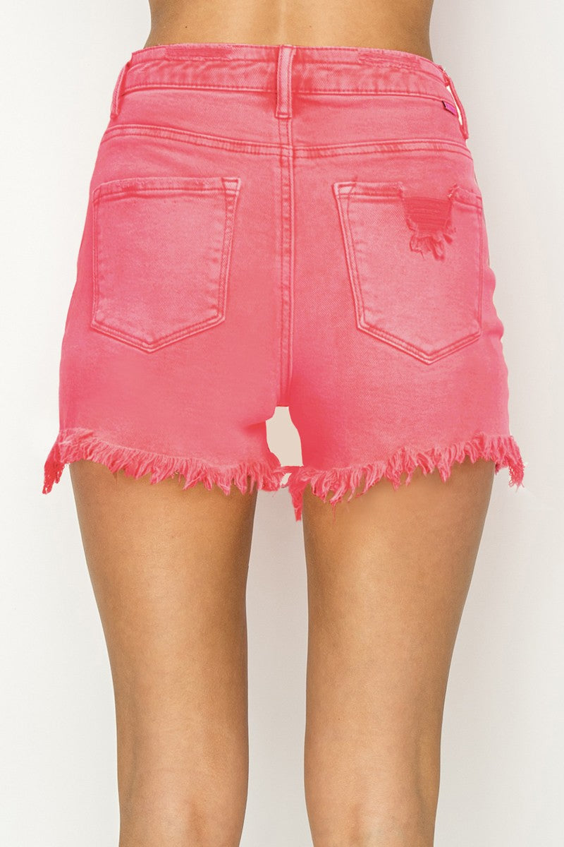 Hot Pink High Rise Distressed Detail Short
