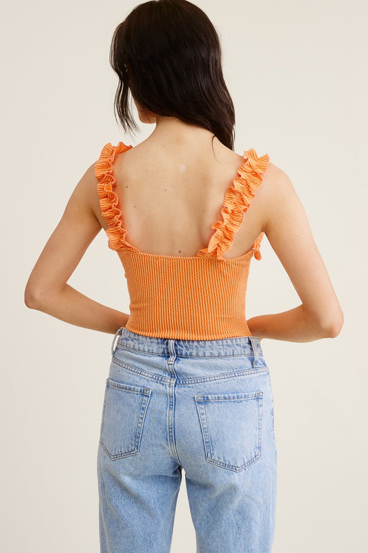Ruffle Strap Ruffle Neckline Ribbed Bodysuit