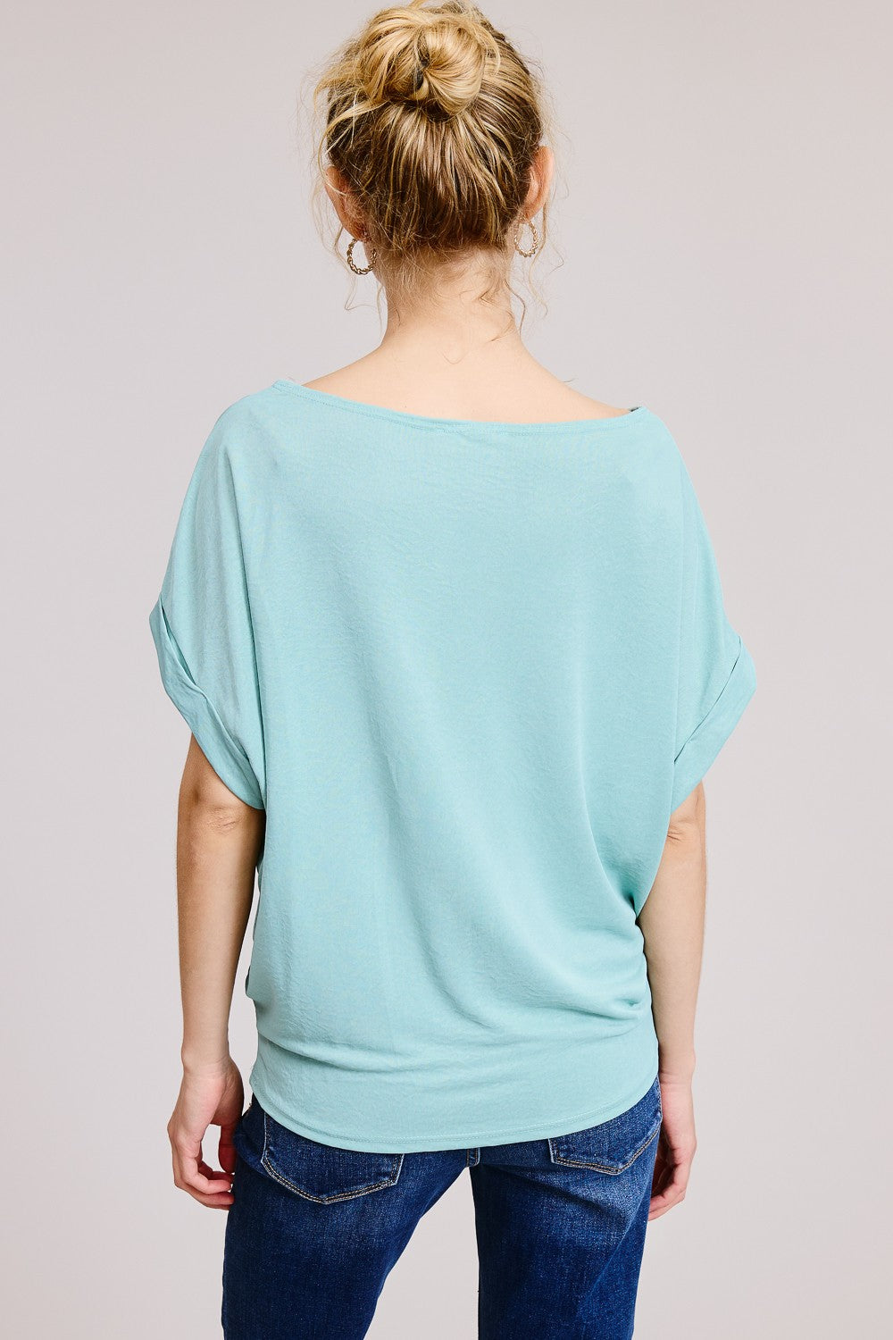 Blue Cuffed Woven Top