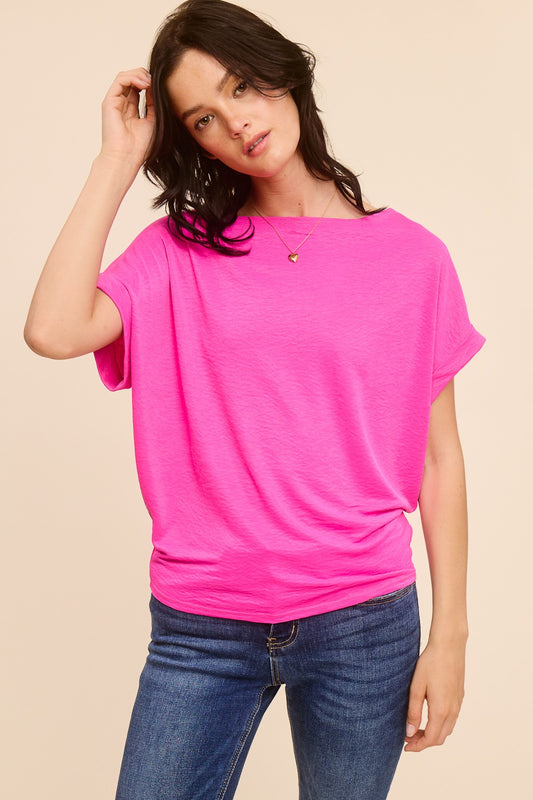 Fuchsia Cuffed Woven Top