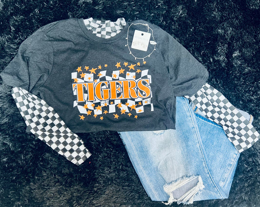 Tigers Orange & Black Check Tee