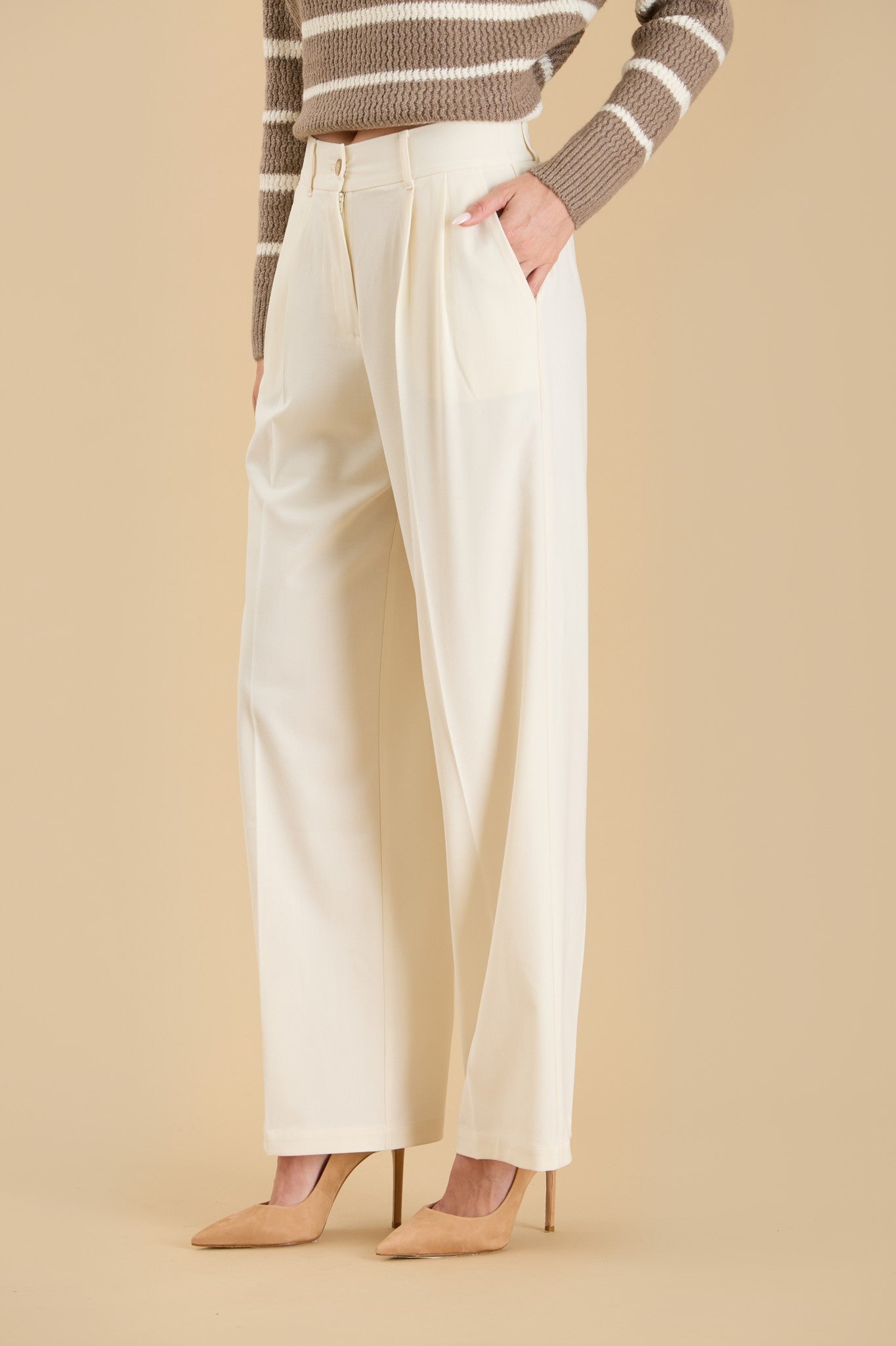 High Waist Pleated Wide Leg Dress Pants