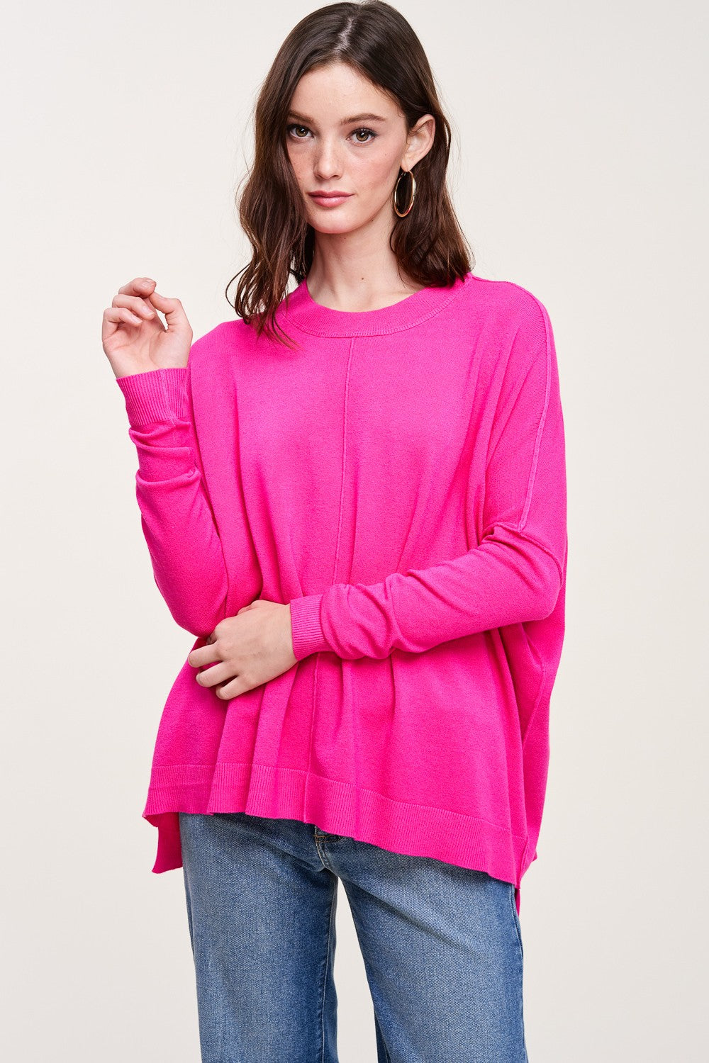 Hot Pink Oversized Hi-Low Sweater
