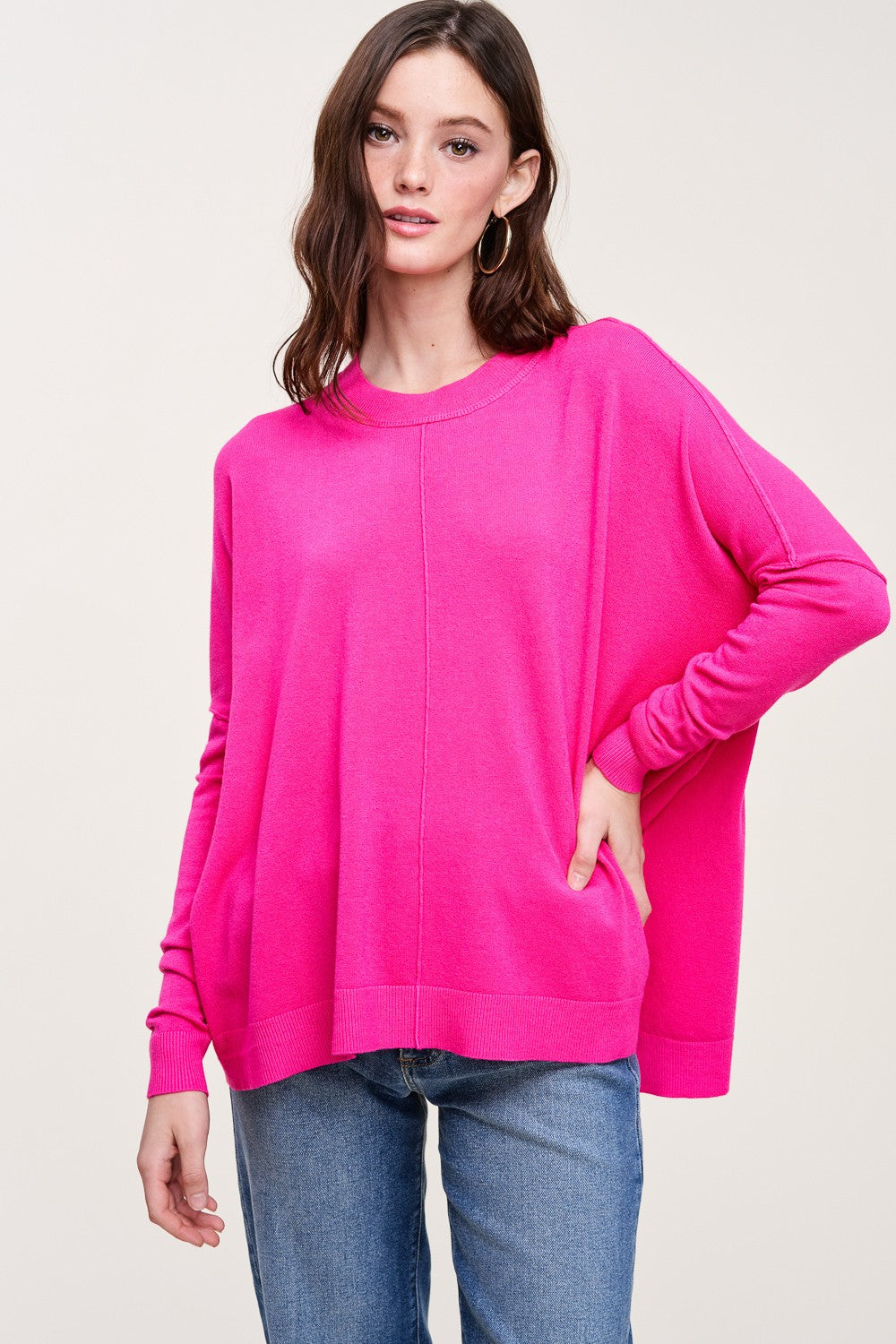 Hot Pink Oversized Hi-Low Sweater