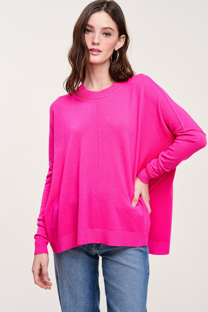 Hot Pink Oversized Hi-Low Sweater