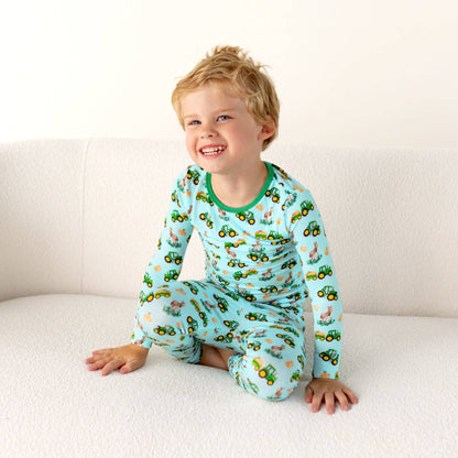 Free Birdees Green Tractors Long Sleeve Pajama Set