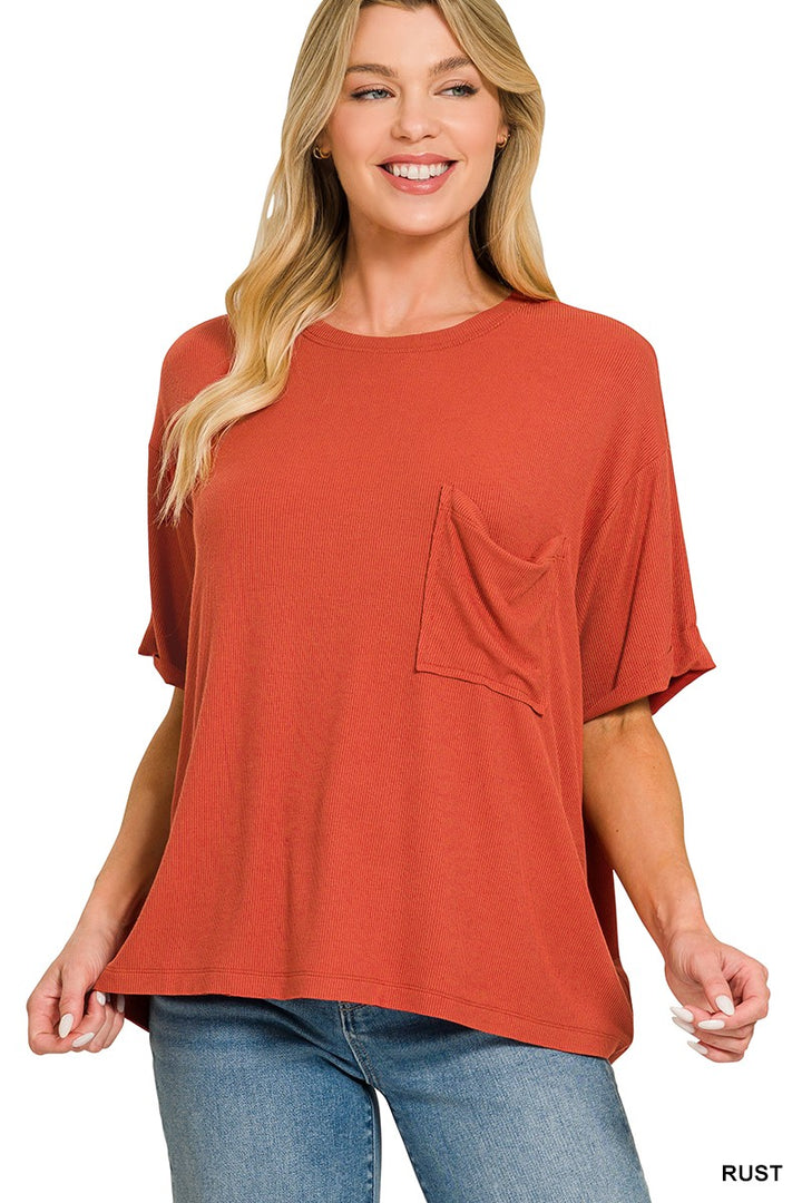 Easy Day Oversized Ribbed Pocket Tee