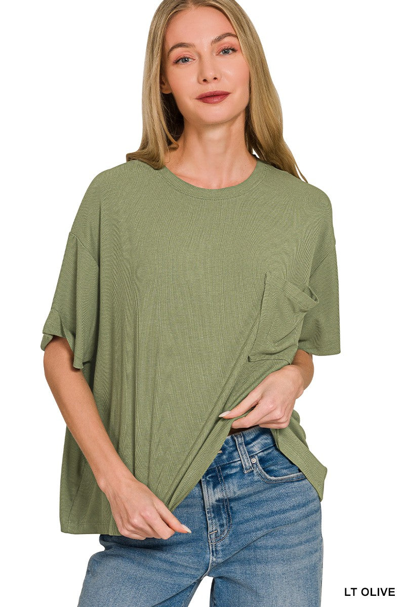 Easy Day Oversized Ribbed Pocket Tee