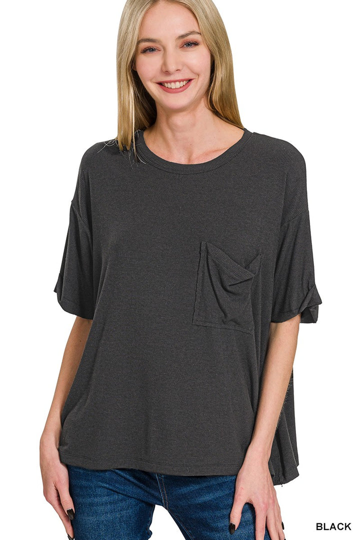 Easy Day Oversized Ribbed Pocket Tee