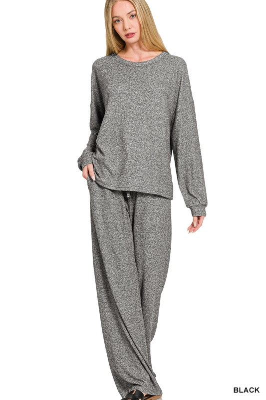 soft melange hacci long sleeve tee & lounge pant set