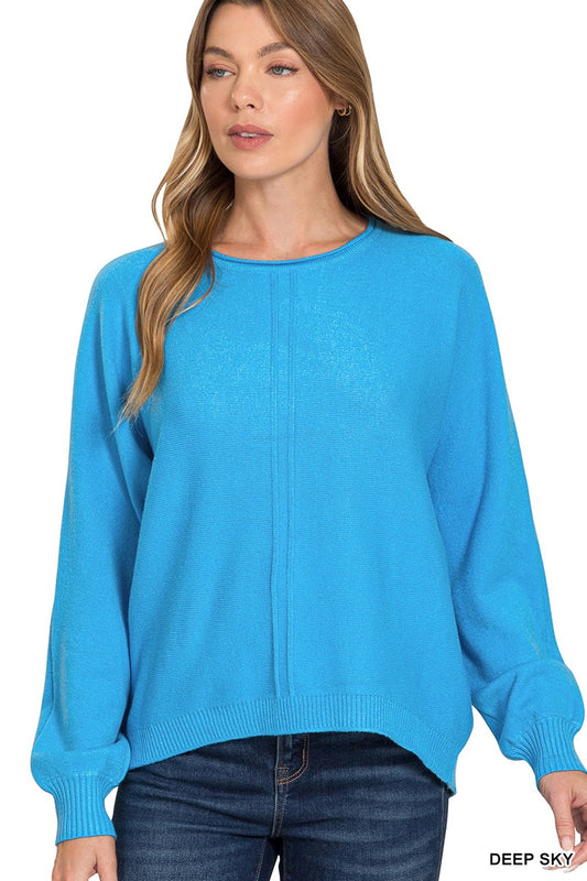 Front Seam Round Neck Sweater