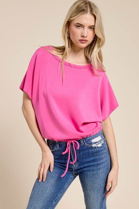 Scuba Dolman Top W/ Drawstring Hem Fuschia