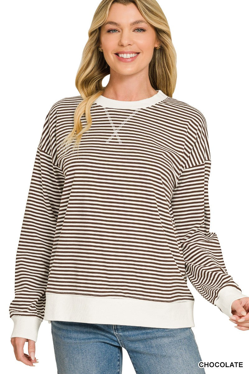 Everyday Striped V-Stitch Pullover