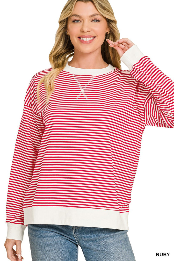 Everyday Striped V-Stitch Pullover