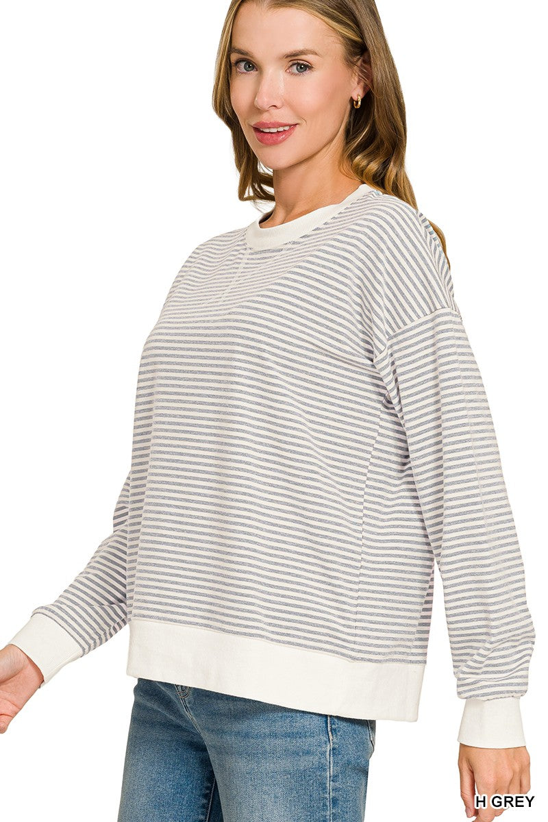 Everyday Striped V-Stitch Pullover
