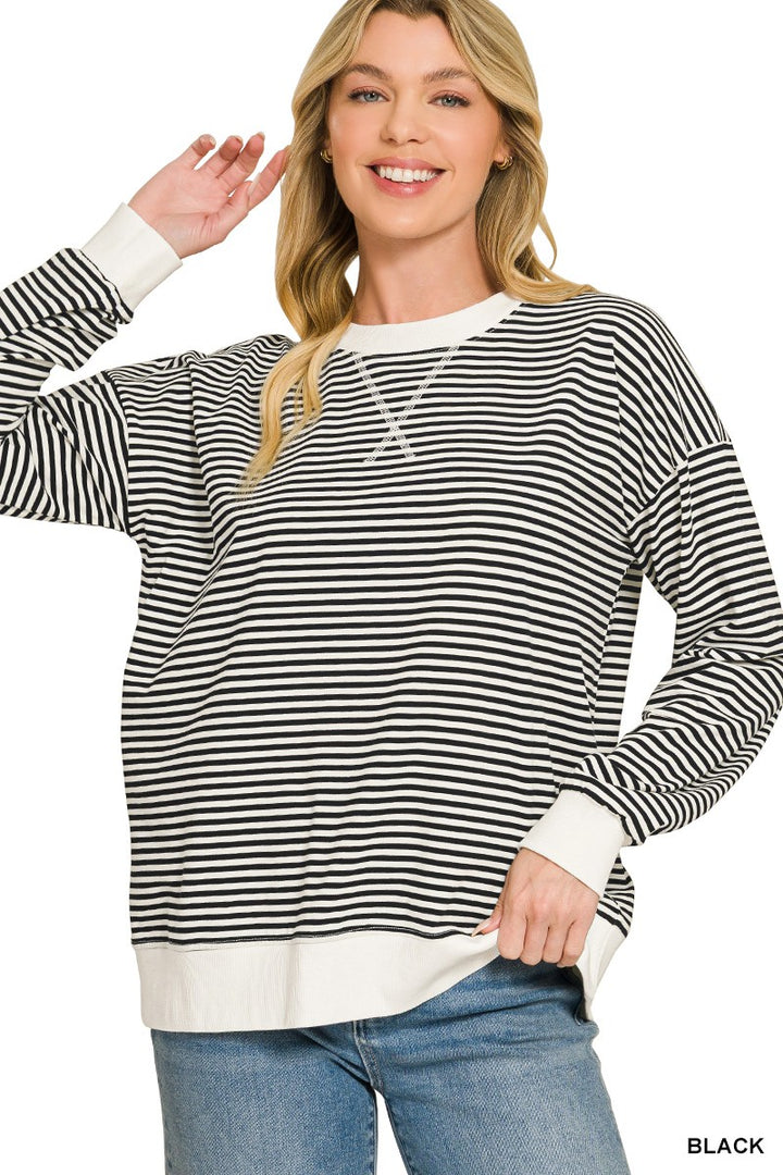 Everyday Striped V-Stitch Pullover