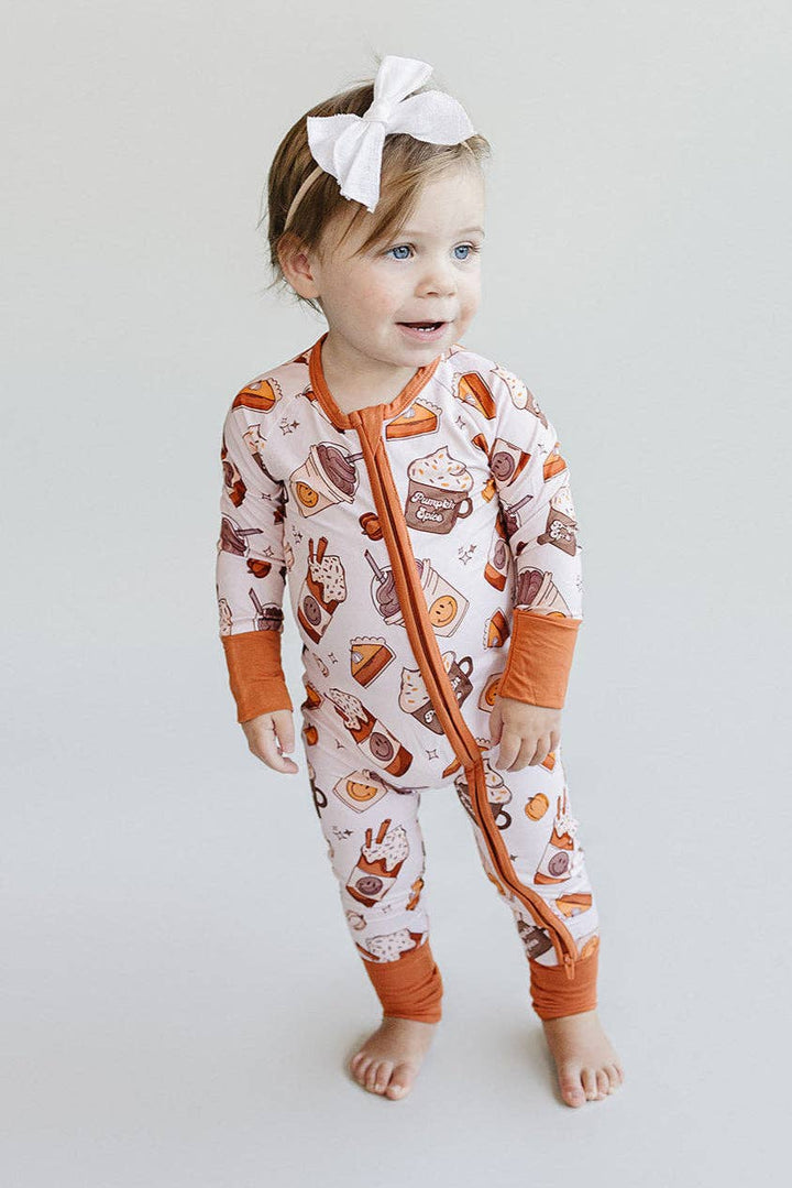 Pumpkin Spice Bamboo Baby Zip Romper | Fall Baby Outfit