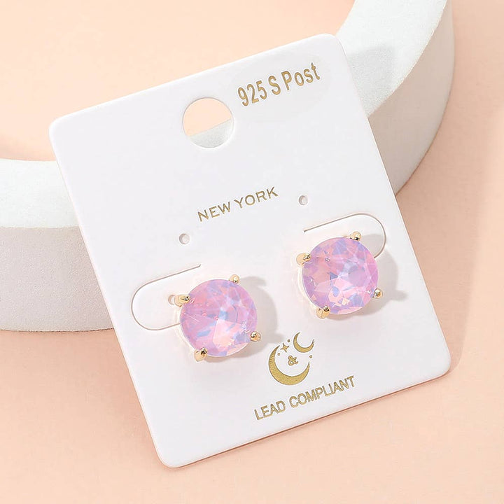 Round Stone Cushion Stud Earrings