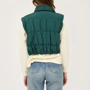 Cropped Zip Up Cargo Puffer Vest