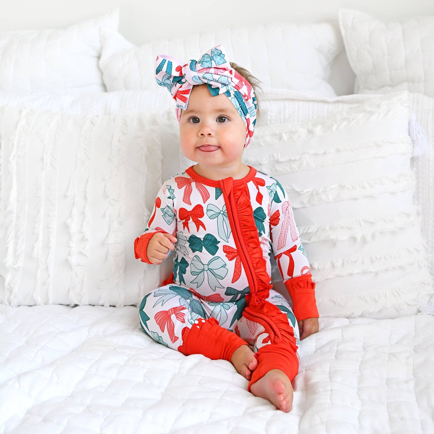 Belle Bows RUFFLE ZIP Christmas Bamboo Baby One Piece Outfit