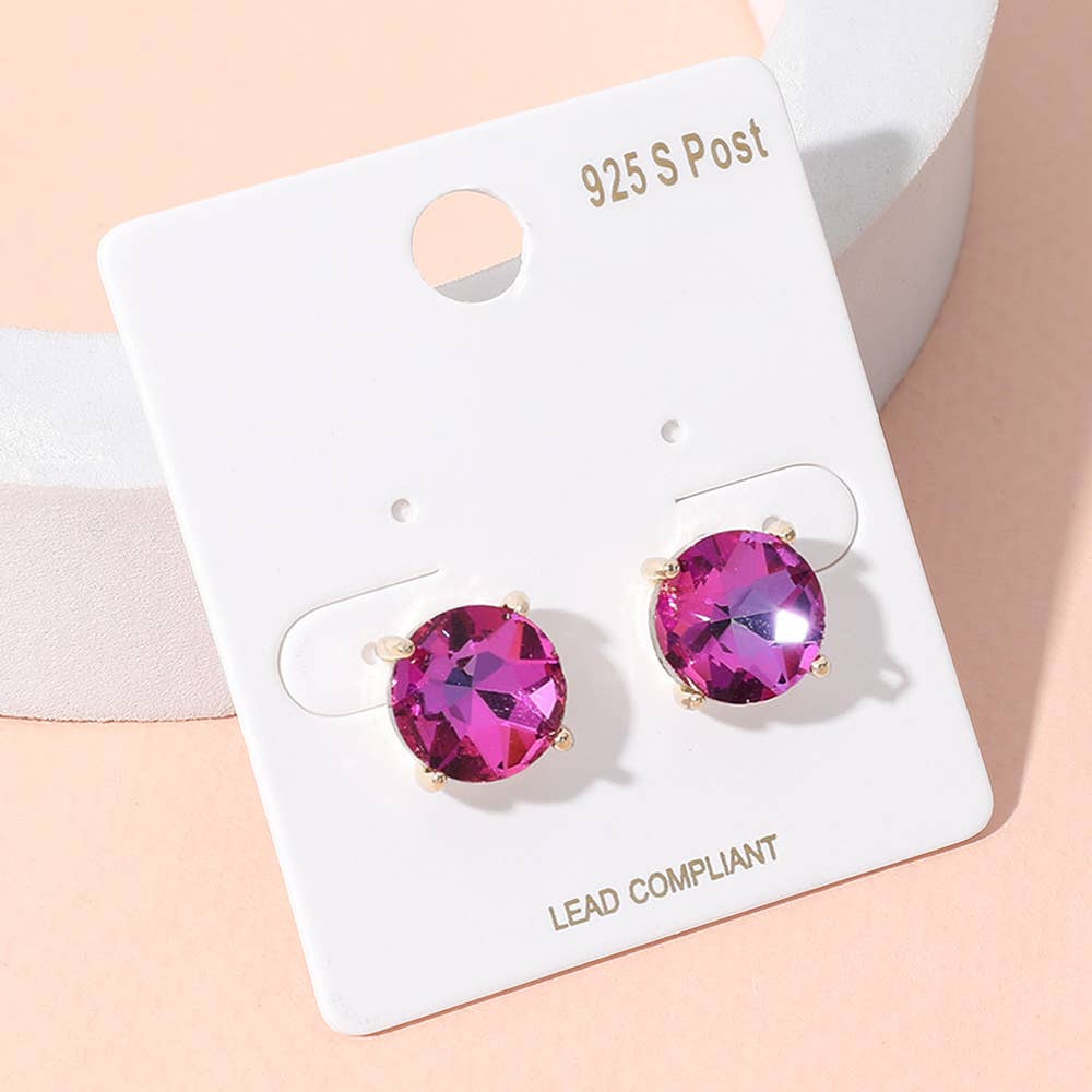 Round Stone Cushion Stud Earrings
