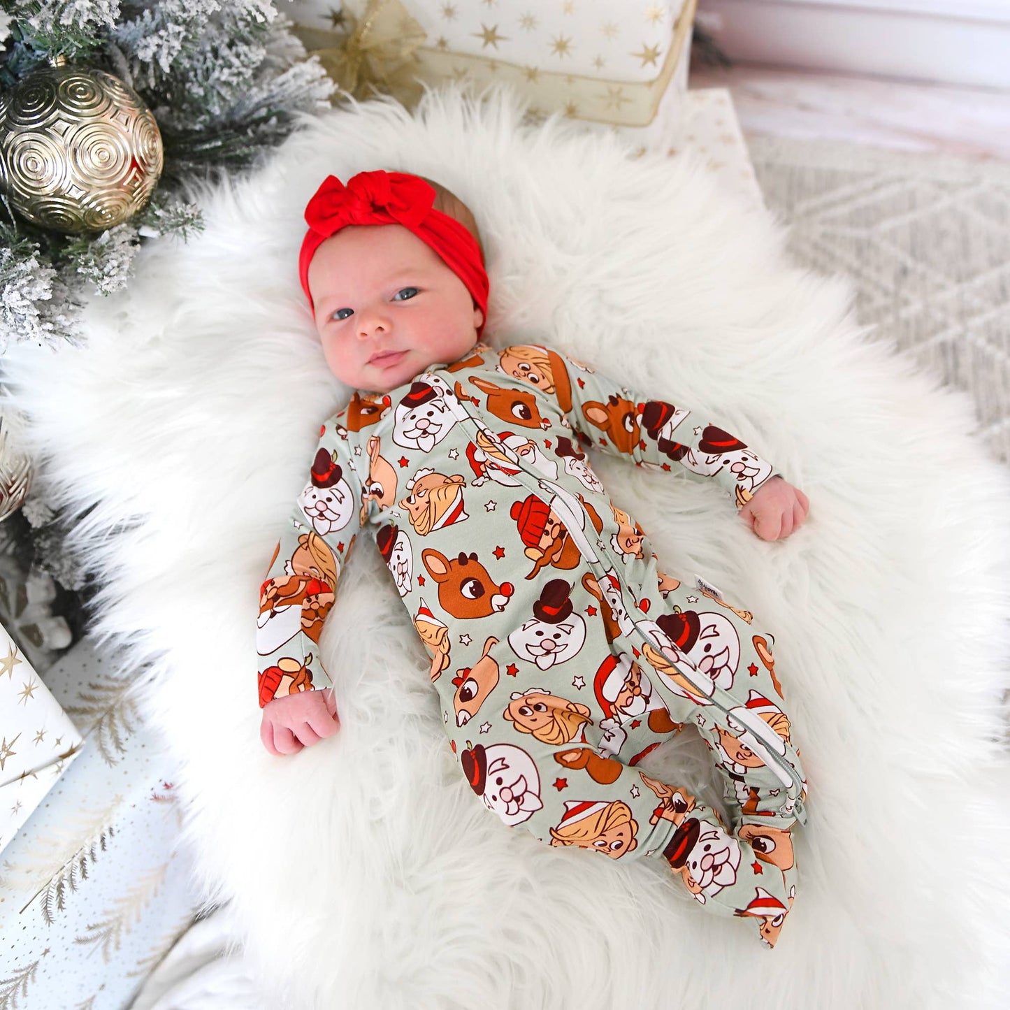 Rudolph ZIP Christmas Bamboo Baby One Piece Outfit