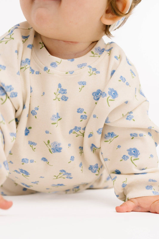 Blue Blooms Cozy Cotton Sweatsuit Set – Baby & Toddler Lounge Set