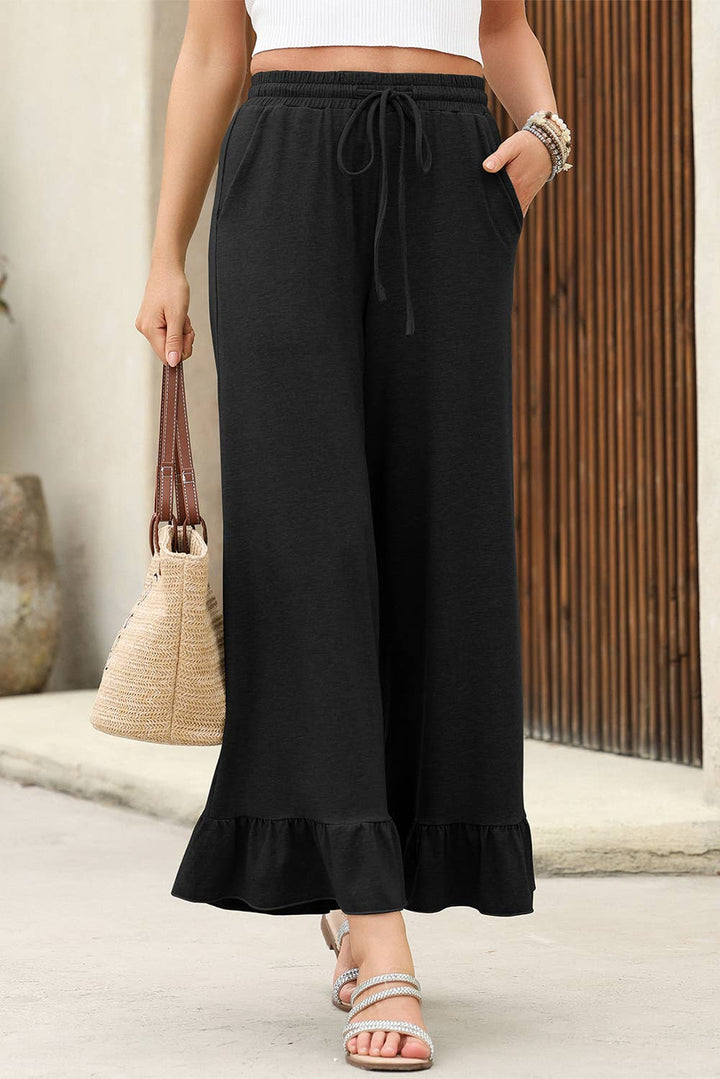 Ruffled Wide Leg High Waist Pockets Pants | S-XL