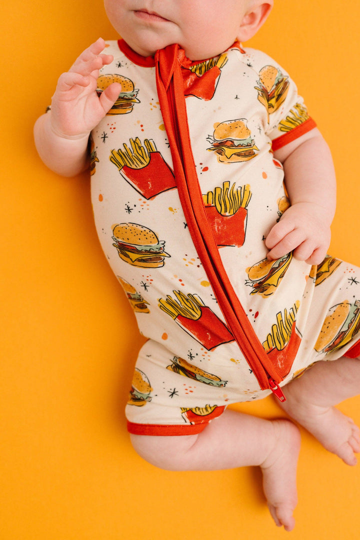 Cheeseburger Meal Bamboo Baby Short Romper