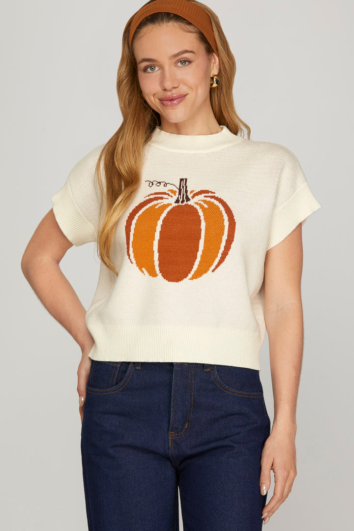 Pumpkin Spice Short Sleeve Sweater Top