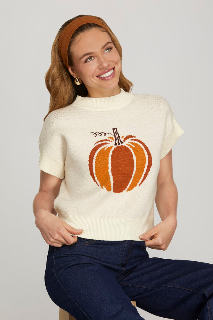 Pumpkin Spice Short Sleeve Sweater Top
