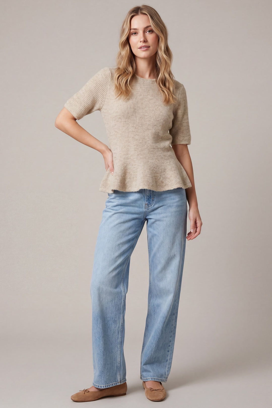 Short Sleeve Peplum Sweater