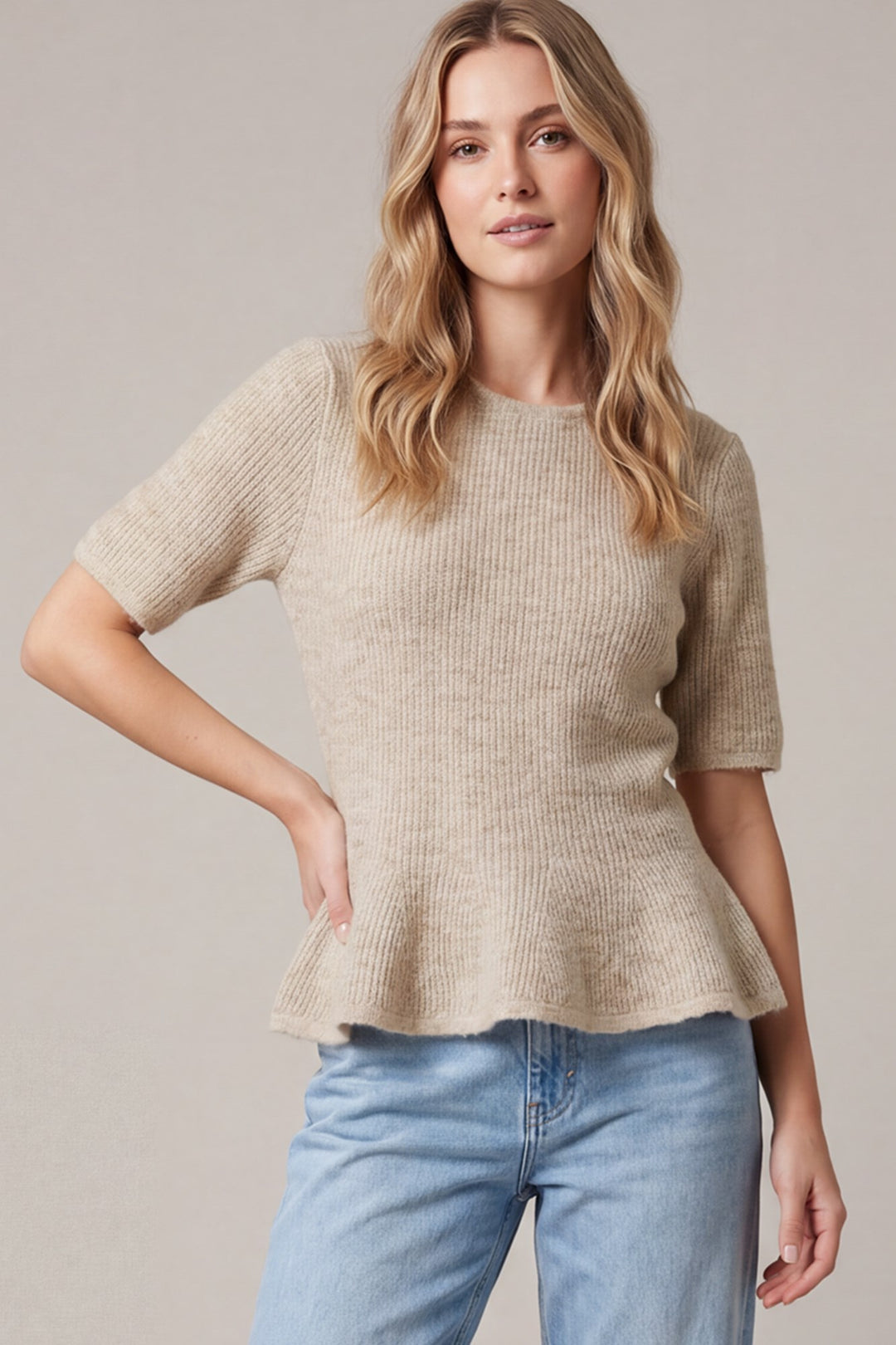 Short Sleeve Peplum Sweater