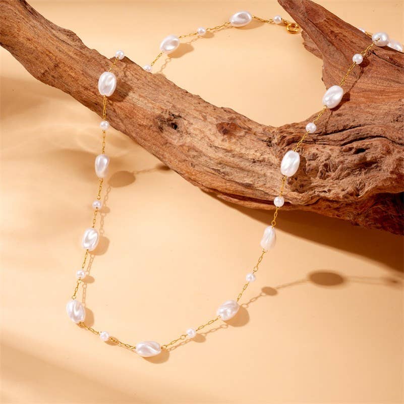 18K STAINLESS STEEL TARNISH FREE PEARL NECKLACE | 40NK9630